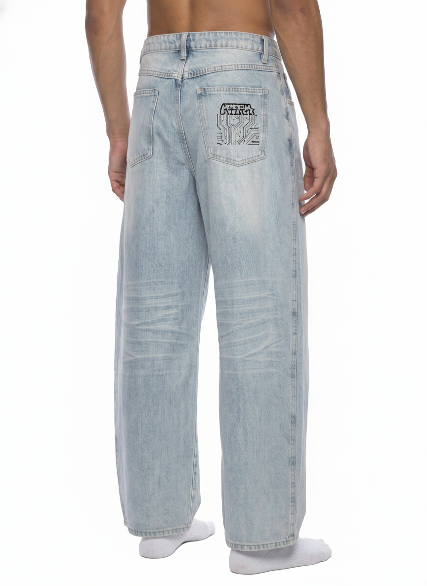Men’s Digitally Enhanced Enzyme Washed Wide Leg Jeans