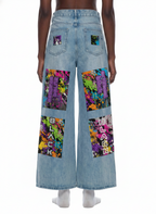 Women’s Artificial Expressions Paint Washed Wide Leg Jeans