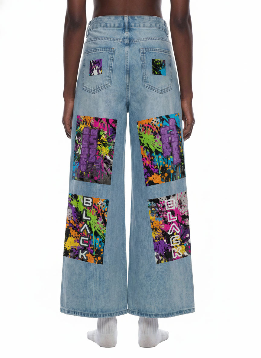 Women’s Artificial Expressions Paint Washed Wide Leg Jeans