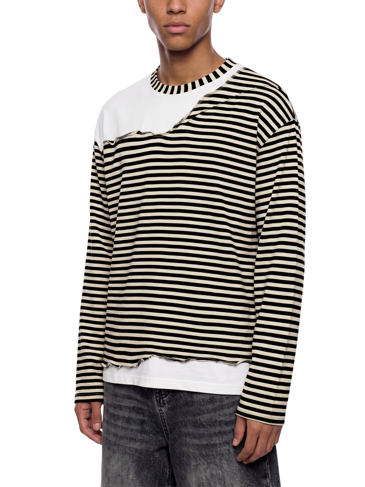 Unisex Striped Panel Sands Of Time Boxy Long Sleeve T