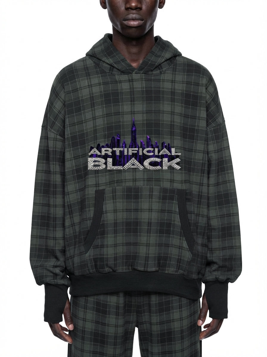 Unisex Plaid Color Block Hoodie