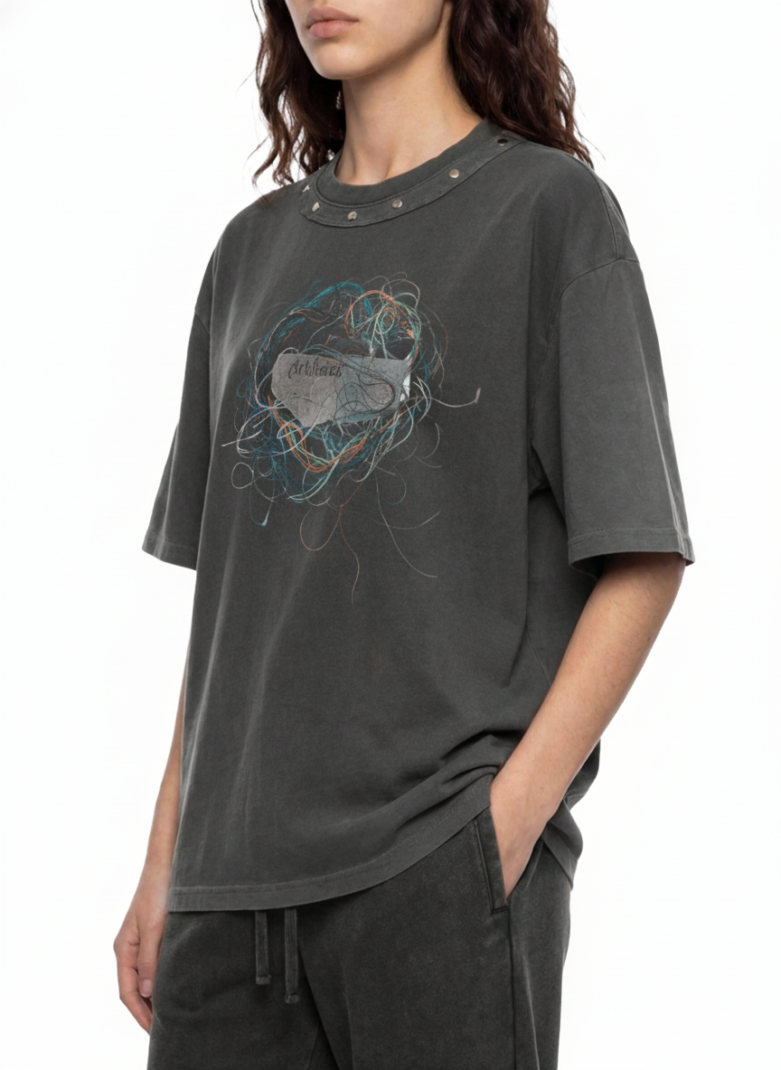 Unisex Washed Boxy Studded T-Shirt