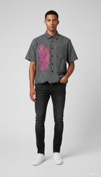 Unisex Distressed Plaid Boxy Shirt