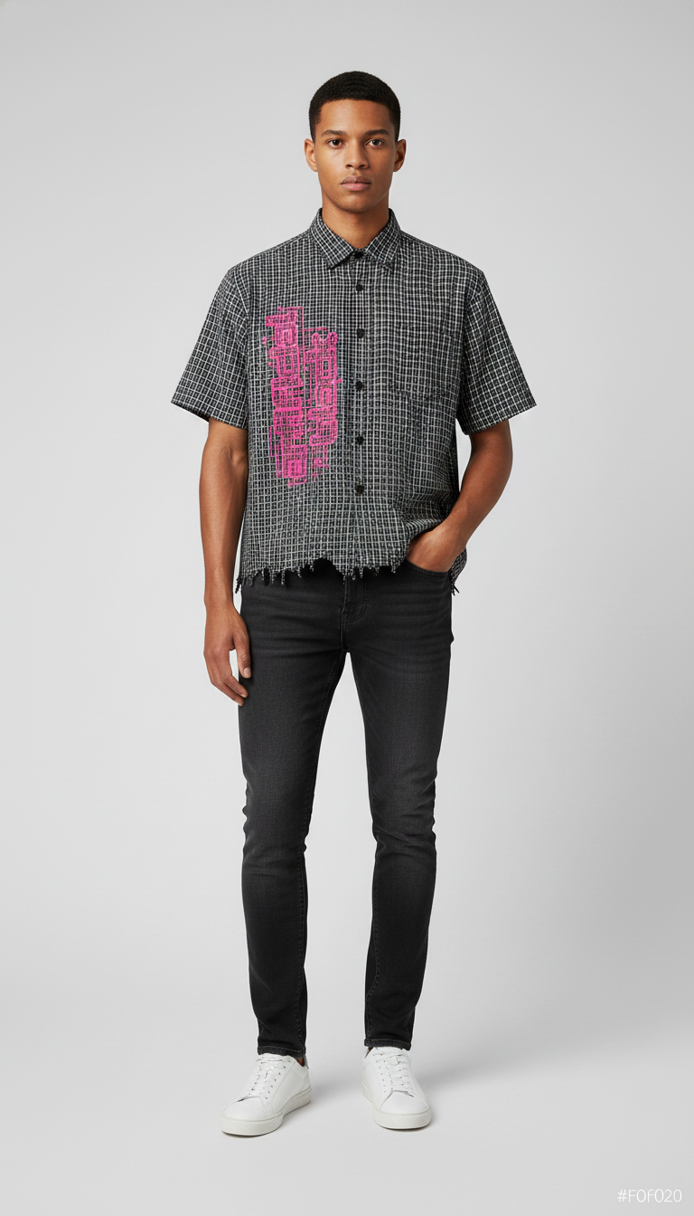 Unisex Distressed Plaid Boxy Shirt