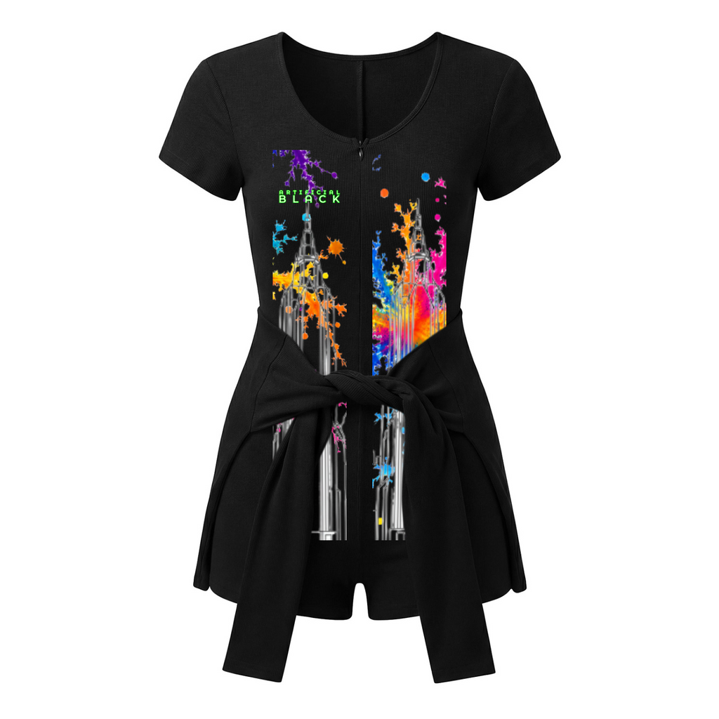 Women's Activated Antimatter Dual-Function Cape Tie-Waist Romper