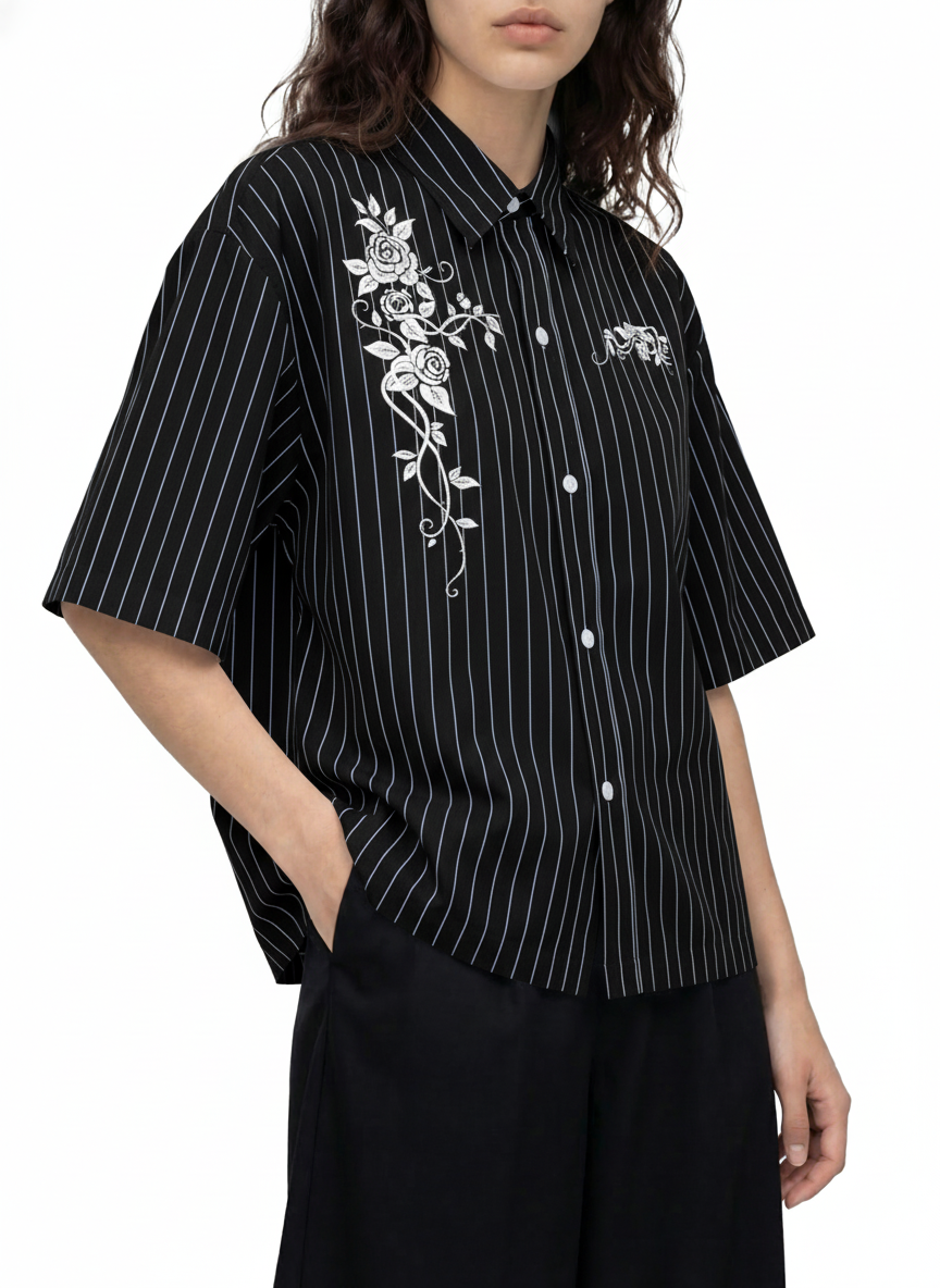 Unisex Striped Boxy Button-Up Shirt
