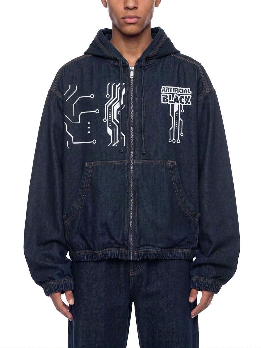 Men's Boxy Digital Wash Hooded Denim