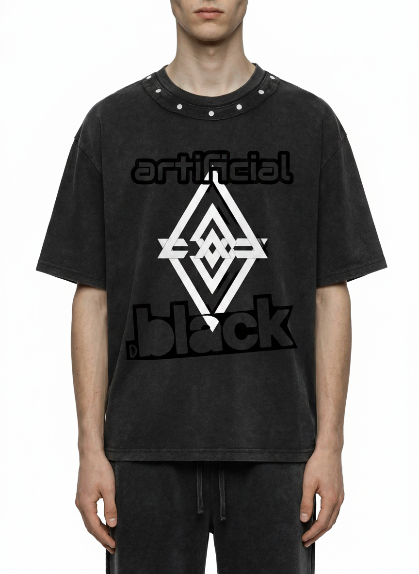 Unisex Washed Boxy Studded T-Shirt