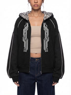 Unisex Boxy Fleece Piping Full Zip Hoodie