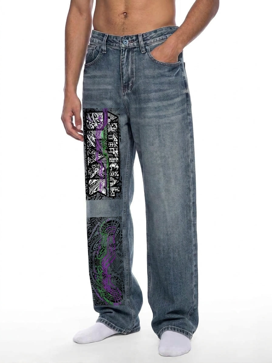 Men's Vintage Wash Straight Leg Denim Jeans