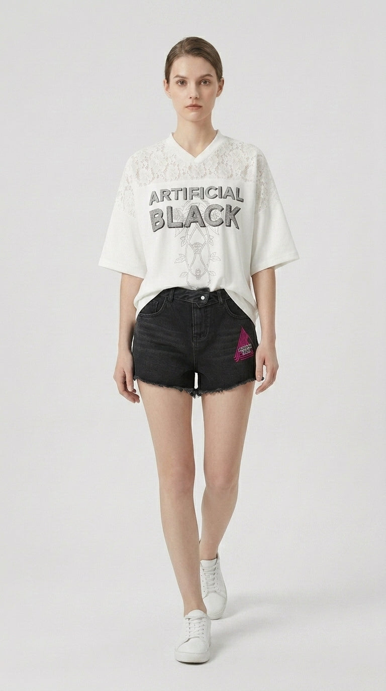 Unisex Artificial Lace and Vines  V-Neck T-Shirt