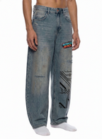 Men's Distressed Barrel Leg Jeans
