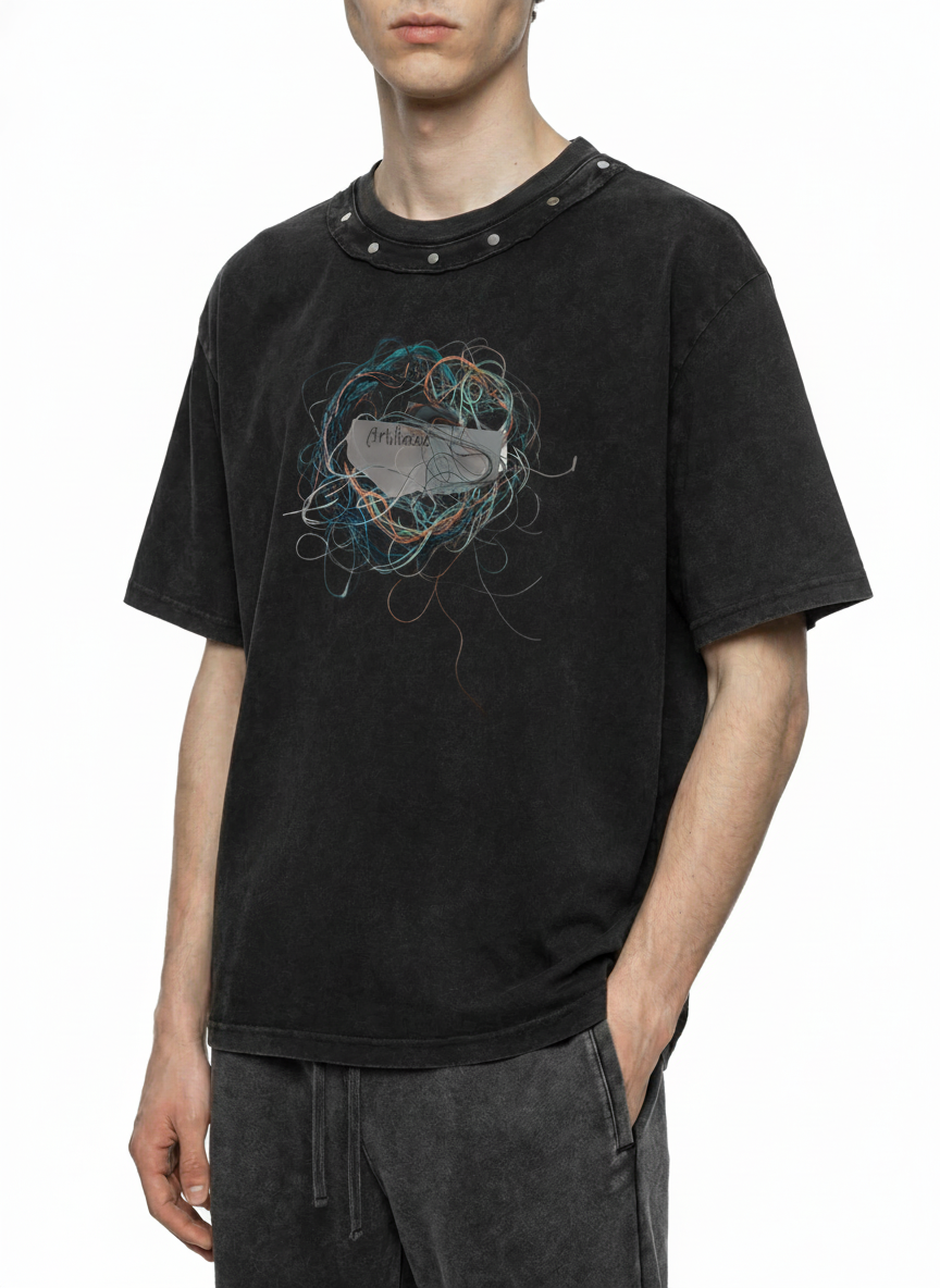 Unisex Washed Boxy Studded T-Shirt