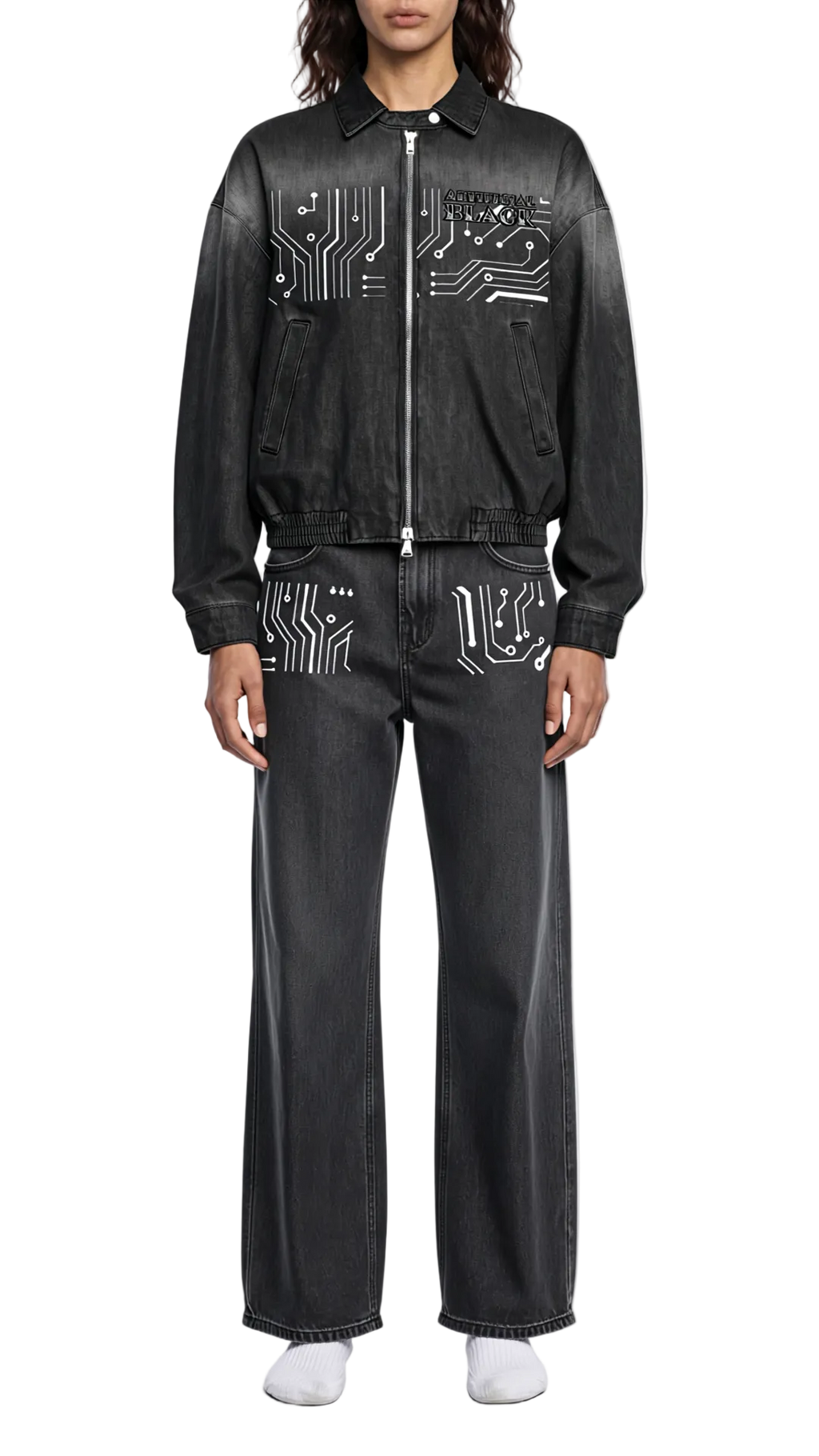 Digitally Enhanced Vintage Wash Straight Leg Jeans