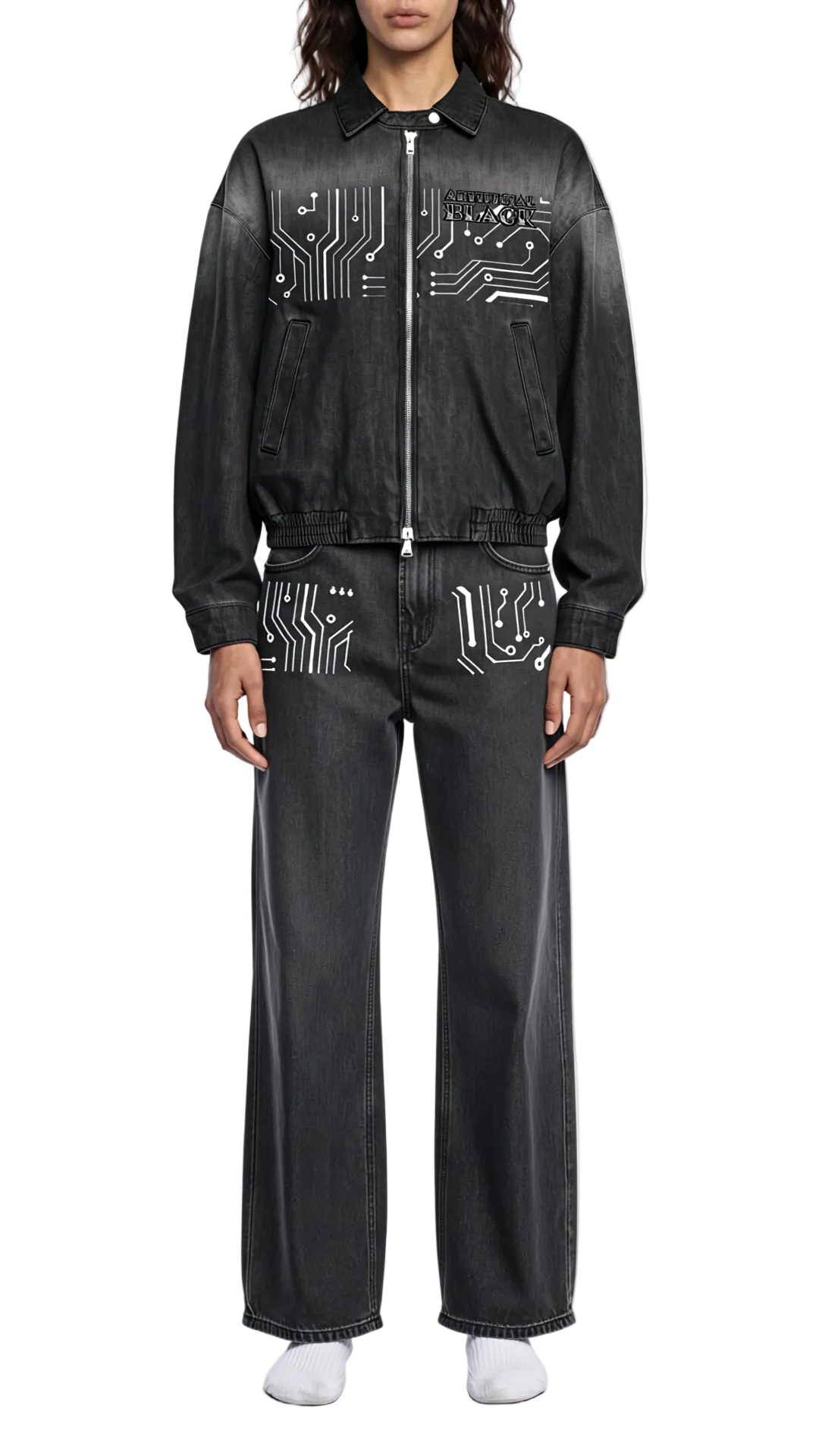 Digitally Enhanced Vintage Wash Straight Leg Jeans