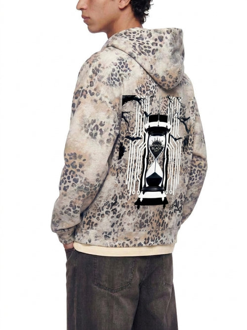 Unisex Vintage Wash Leopard Full Zip Hoodie