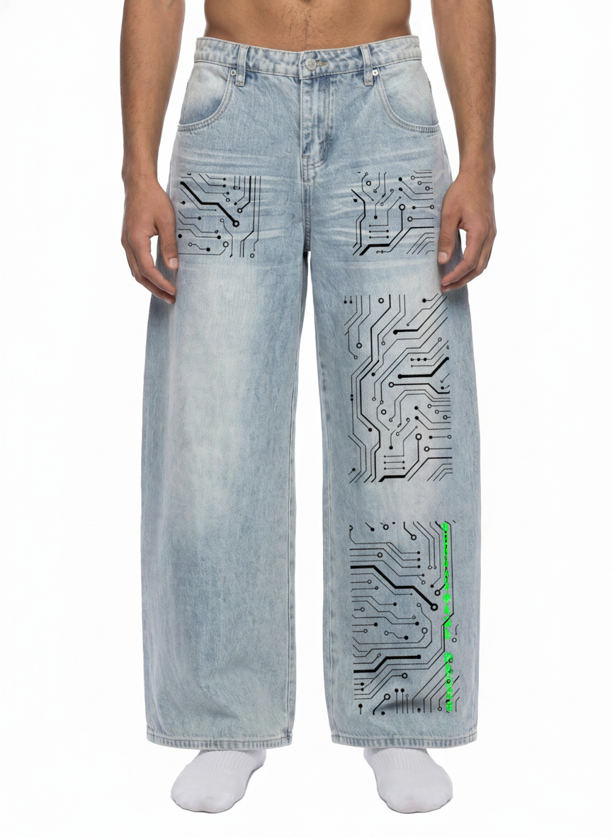 Men’s Digitally Enhanced Enzyme Washed Wide Leg Jeans