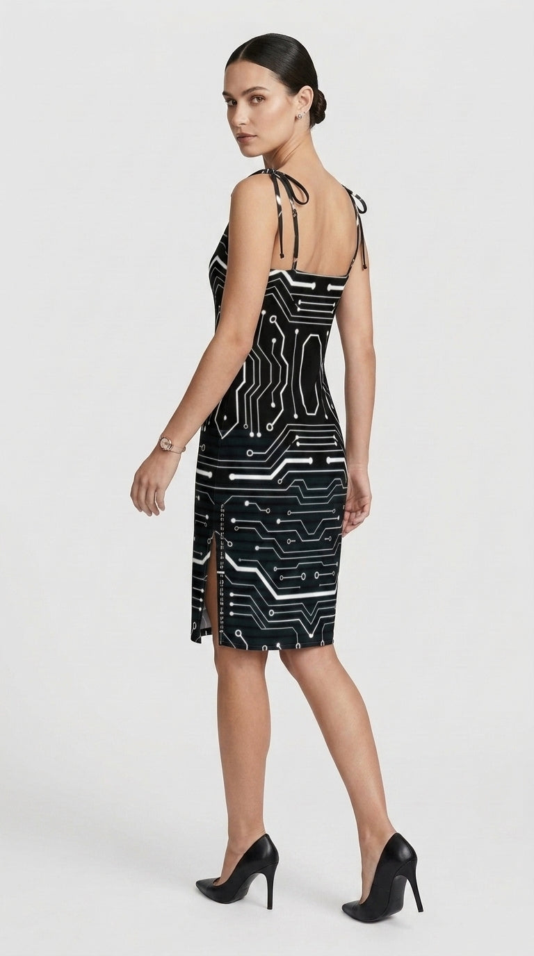 Digitally Enhanced Tie-strap midi dress