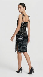 Digitally Enhanced Tie-strap midi dress
