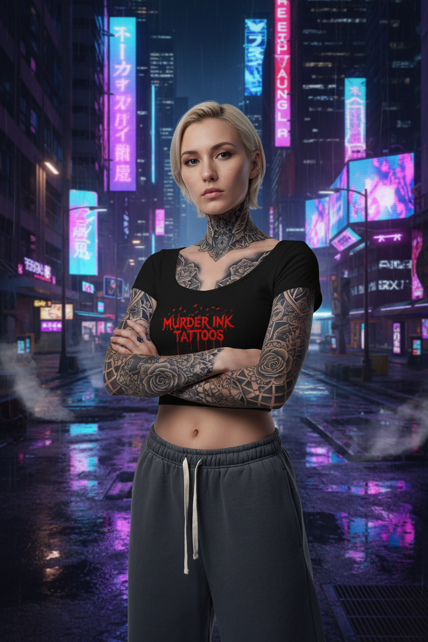 Women's Murder Ink Tattoos Slim Cap Sleeve Crop T