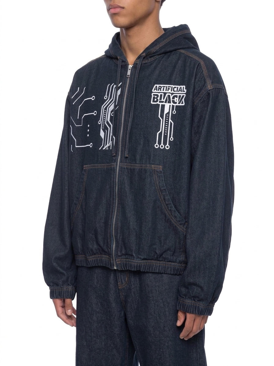 Men's Boxy Digital Wash Hooded Denim