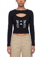 T-shirt à manches longues pour femme, ajouré, motif numérique sablier