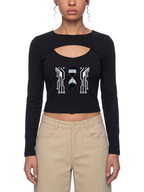 Women's Cutout Digital Hourglass Long Sleeve T