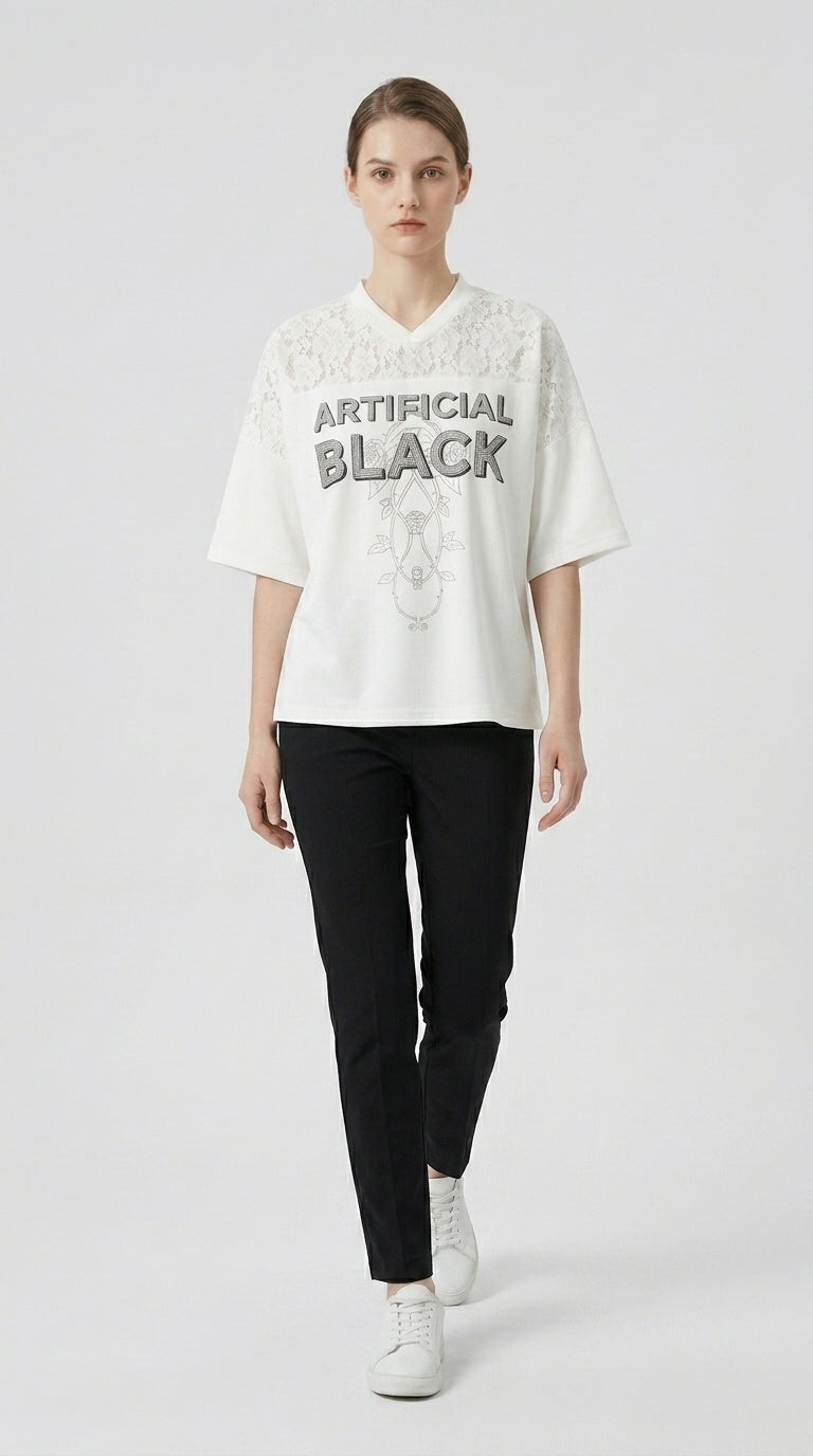 Unisex Artificial Lace and Vines  V-Neck T-Shirt