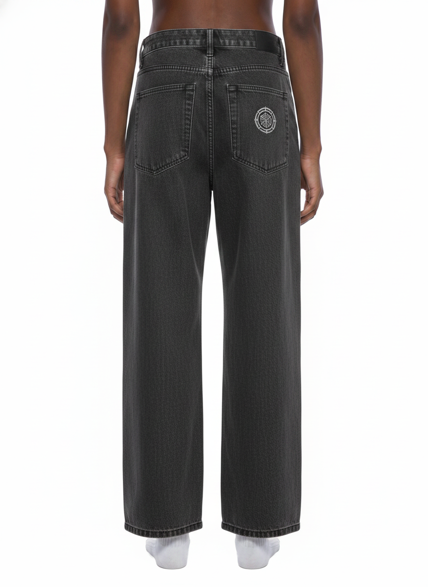 Digitally Enhanced Vintage Wash Straight Leg Jeans
