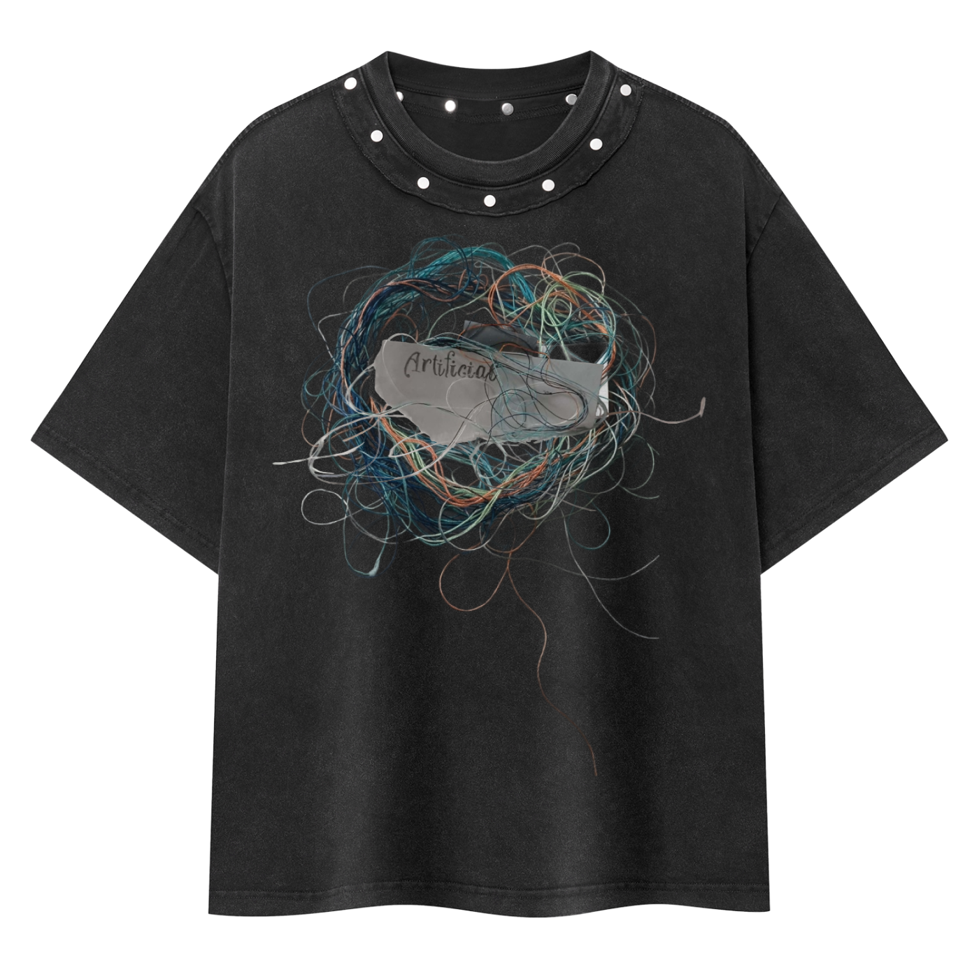 Unisex Washed Boxy Studded T-Shirt