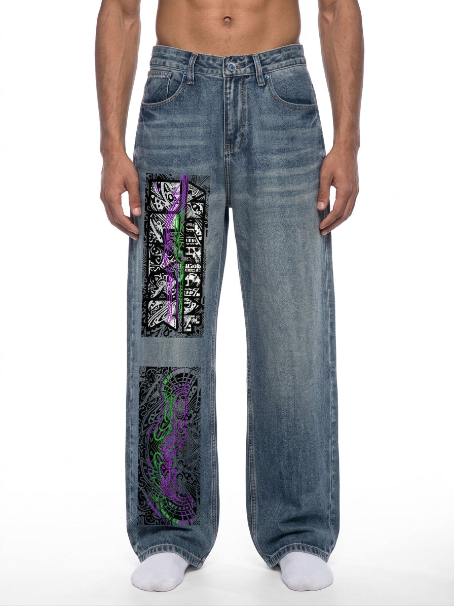 Men's Vintage Wash Straight Leg Denim Jeans