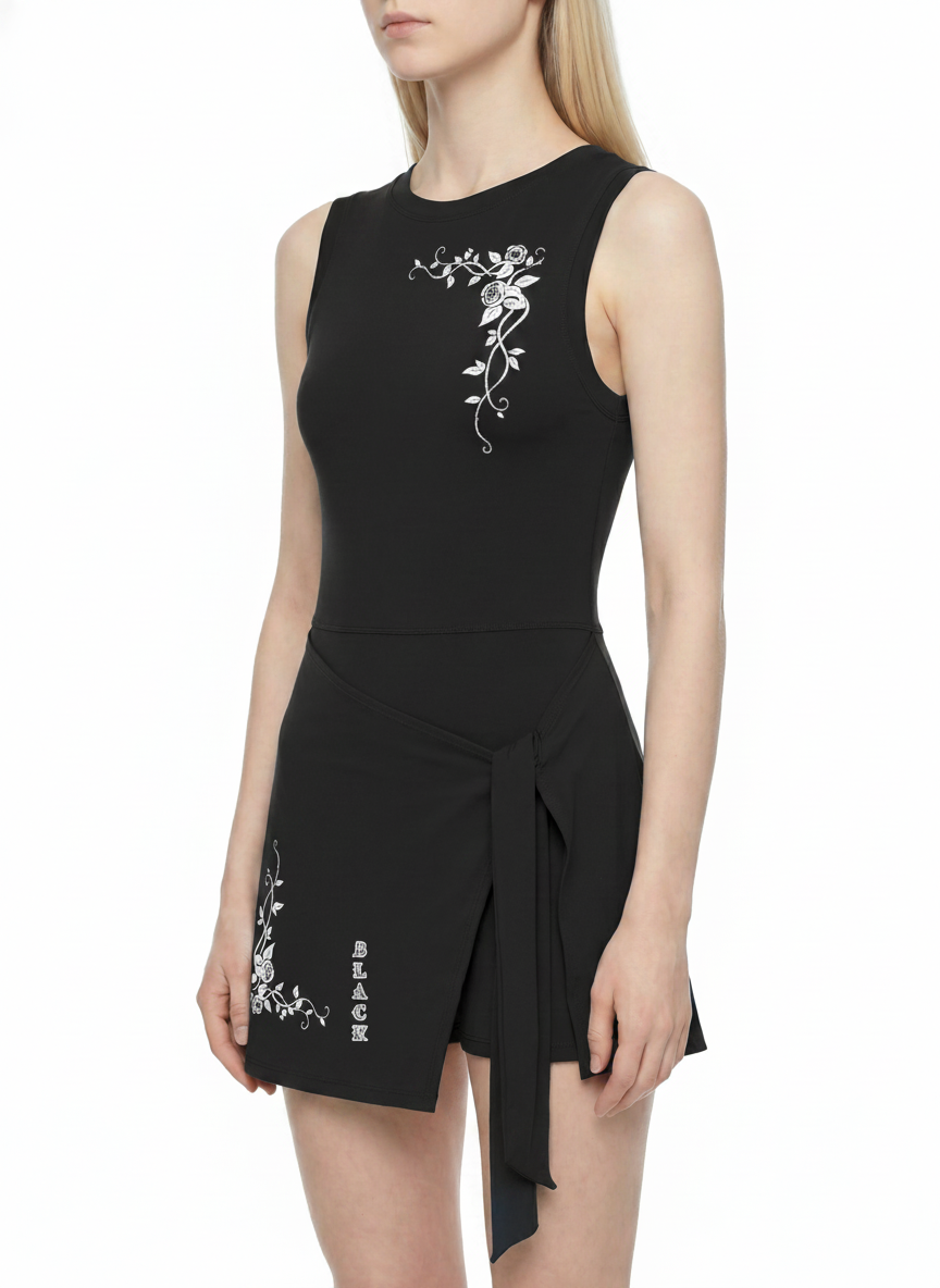 Women’s Artificial Black Roses A-Line Sleeveless Dress