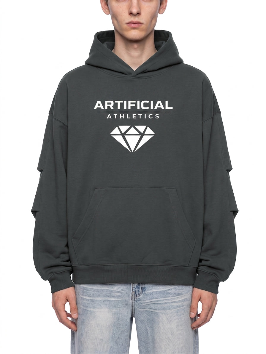Ruched Sleeves Artificial Athletics Hoodie