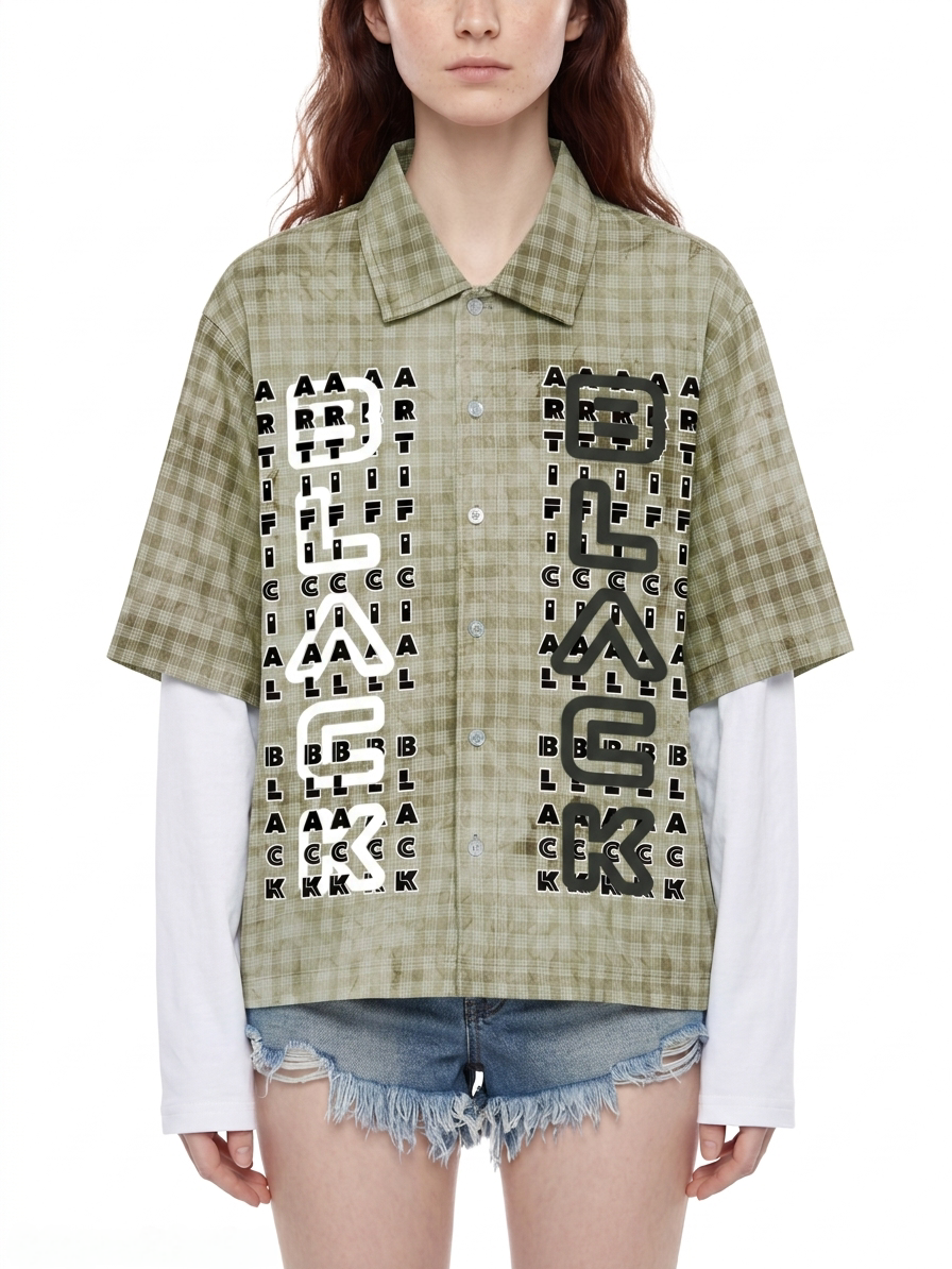 Unisex Back Splat Plaid Double Sleeve Shirt