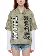 Unisex Back Splat Plaid Double Sleeve Shirt