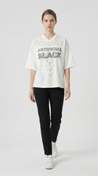 Artificial Lace and Vines  V-Neck T