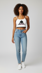 Diamond Line Contrast Binding Halter Tank Top