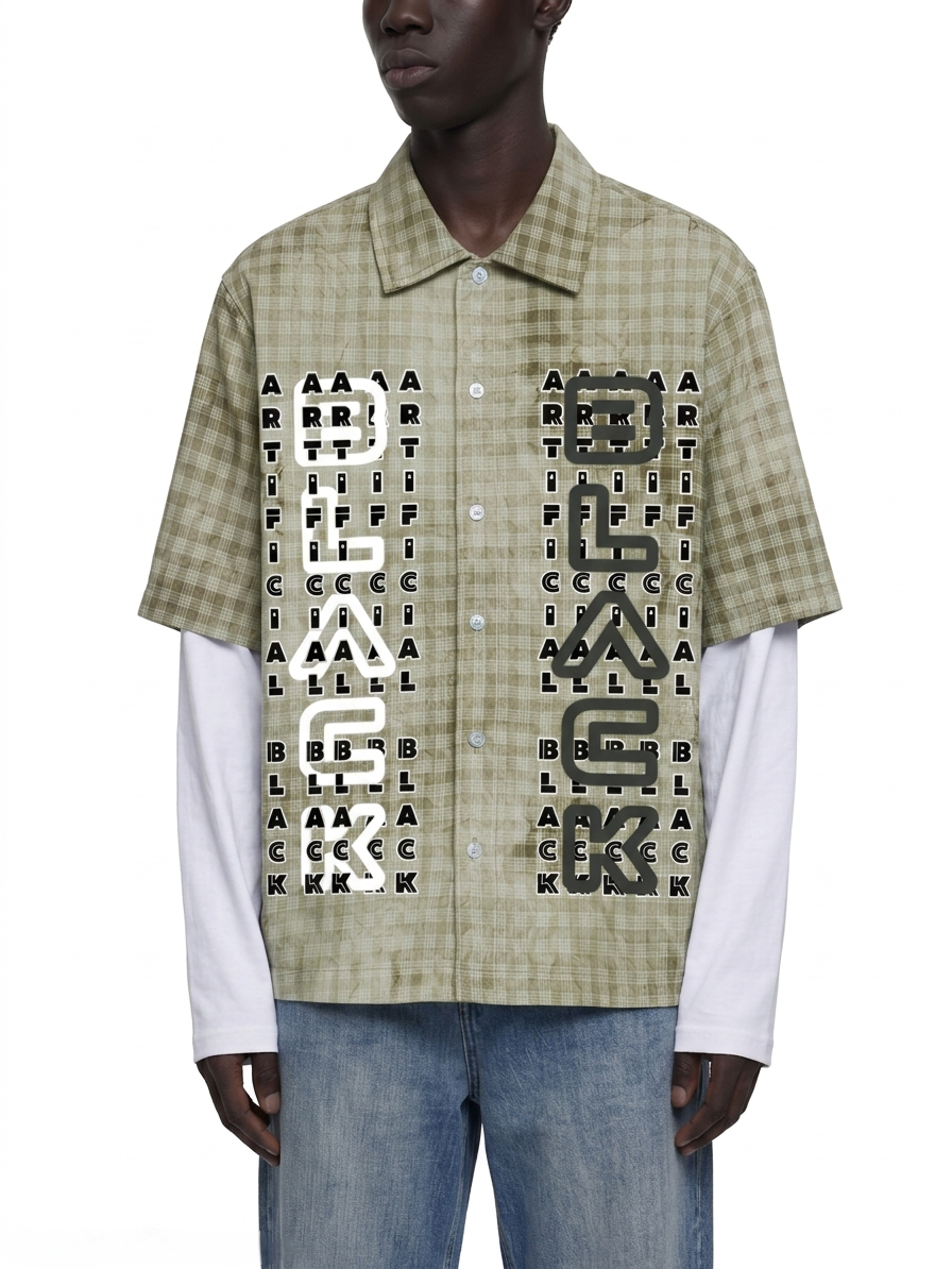 Unisex Back Splat Plaid Double Sleeve Shirt