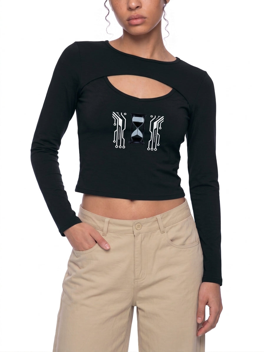 Women's Cutout Digital Hourglass Long Sleeve T