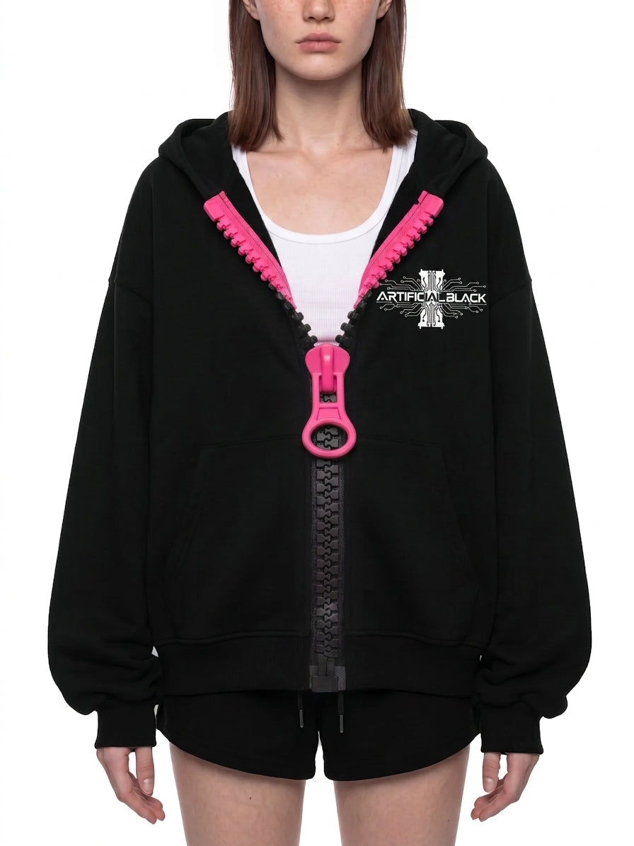 Unisex Oversized Chunky-Zip Boxy Hoodie