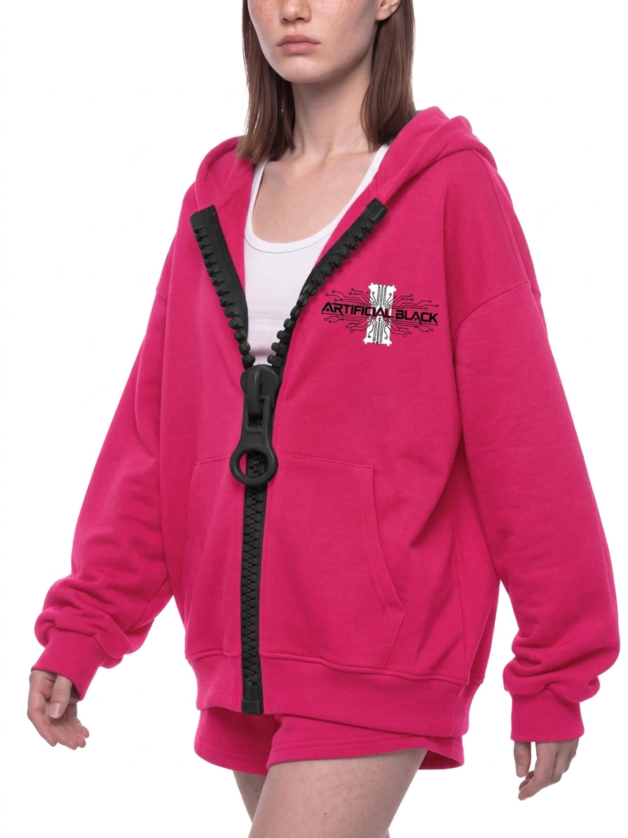Unisex Oversized Chunky-Zip Boxy Hoodie